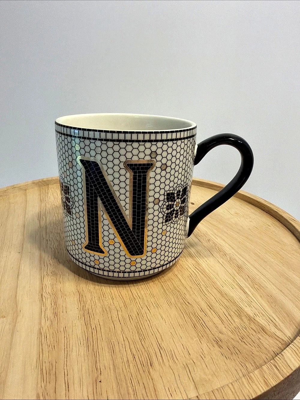 Anthropology Porcelain Coffee Mug Initialed “N” 12 Oz bistro mug